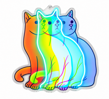 Üç Renkli Kedi Neon Duvar Dekoru | Gökkuşağı Işıklı Pleksi Tablo | Modern ve Minimalist Ev Dekoru