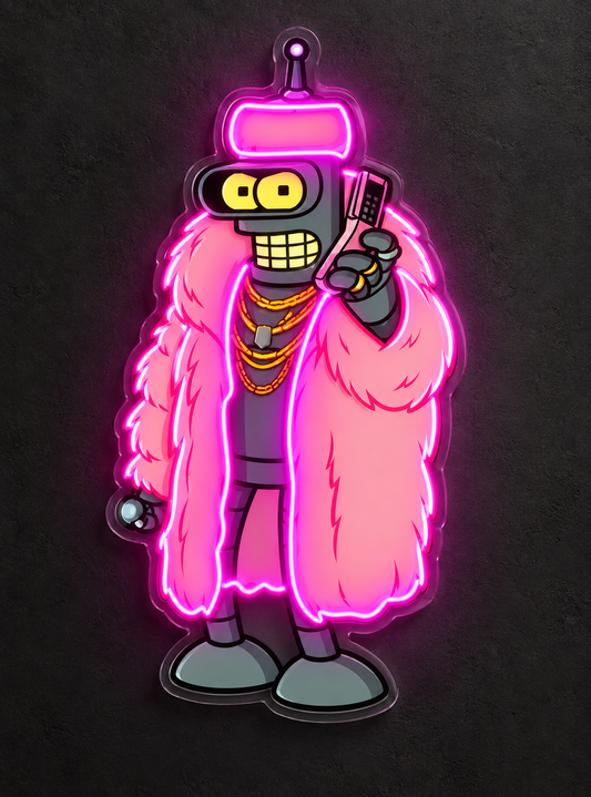 Pembe Ceketli Robot Neon Tablo | Oyun Odası LED Dekor