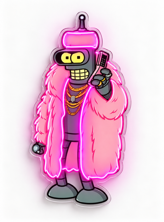 Pembe Ceketli Robot Neon Tablo | Oyun Odası LED Dekor