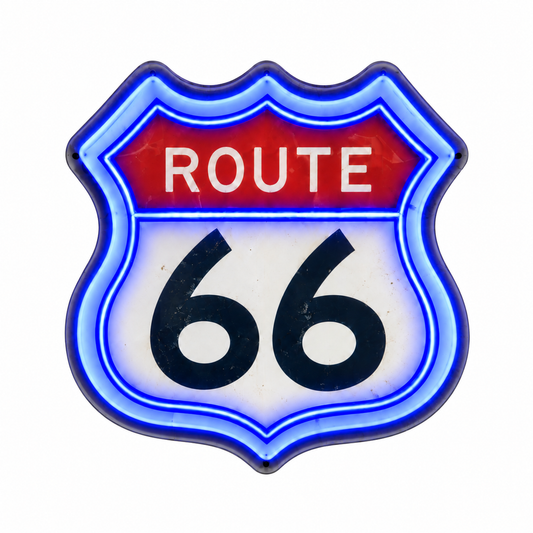 Route 66 Neon Duvar Dekoru | Retro Amerikan Karayolu Temalı LED Işıklı Tabela | Gamer & Bar Dekorasyonu