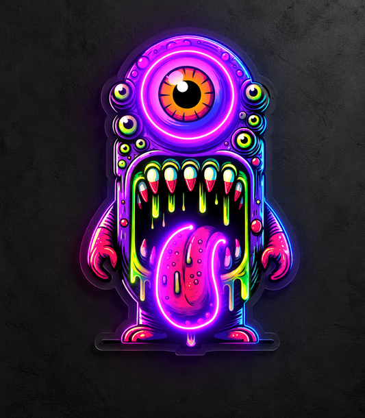 Renkli Canavar Neon Duvar Dekoru | Tek Gözlü Sanatsal LED Tablo | Pleksi UV Baskı Işıklı Pop Art Duvar Sanatı