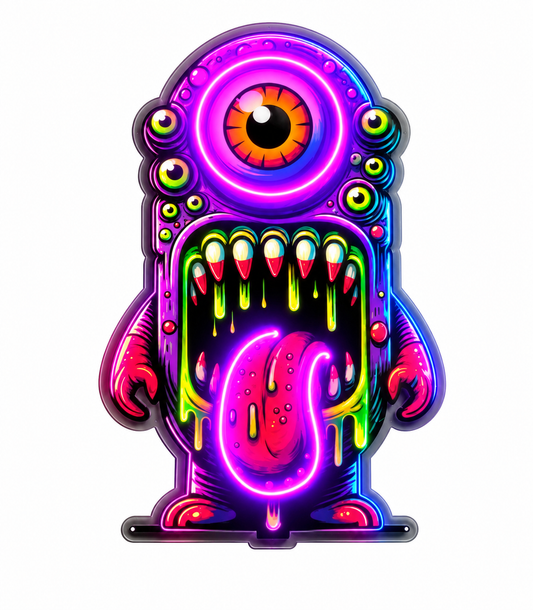 Renkli Canavar Neon Duvar Dekoru | Tek Gözlü Sanatsal LED Tablo | Pleksi UV Baskı Işıklı Pop Art Duvar Sanatı