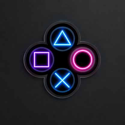 Gamer Neon Duvar Dekoru | RGB Oyun Konsolu Tuş Sembolleri LED Işıklı Pleksi Tablo | Oyun Odası Aydınlatması