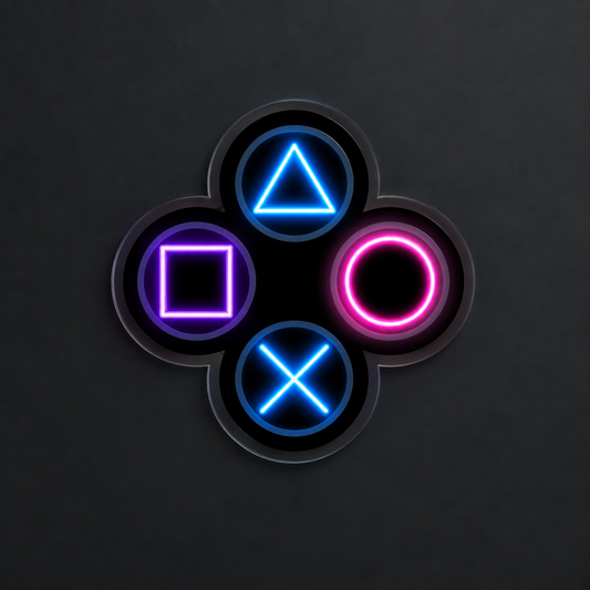 Gamer Neon Duvar Dekoru | RGB Oyun Konsolu Tuş Sembolleri LED Işıklı Pleksi Tablo | Oyun Odası Aydınlatması
