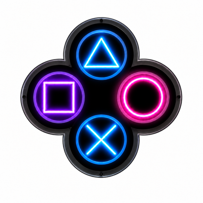 Gamer Neon Duvar Dekoru | RGB Oyun Konsolu Tuş Sembolleri LED Işıklı Pleksi Tablo | Oyun Odası Aydınlatması