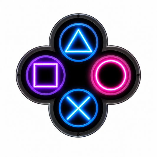 Gamer Neon Duvar Dekoru | RGB Oyun Konsolu Tuş Sembolleri LED Işıklı Pleksi Tablo | Oyun Odası Aydınlatması