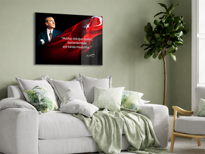 Muhtaç Olduğun Kudret Atatürk Cam Tablo | Türk Bayraklı Premium Cam Poster -PeonyAta1325