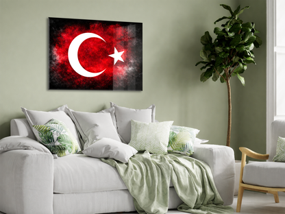 Modern Türk Bayrağı Cam Tablo | Kırmızı Siyah UV Baskılı Temperli Cam -PeonyAta1321