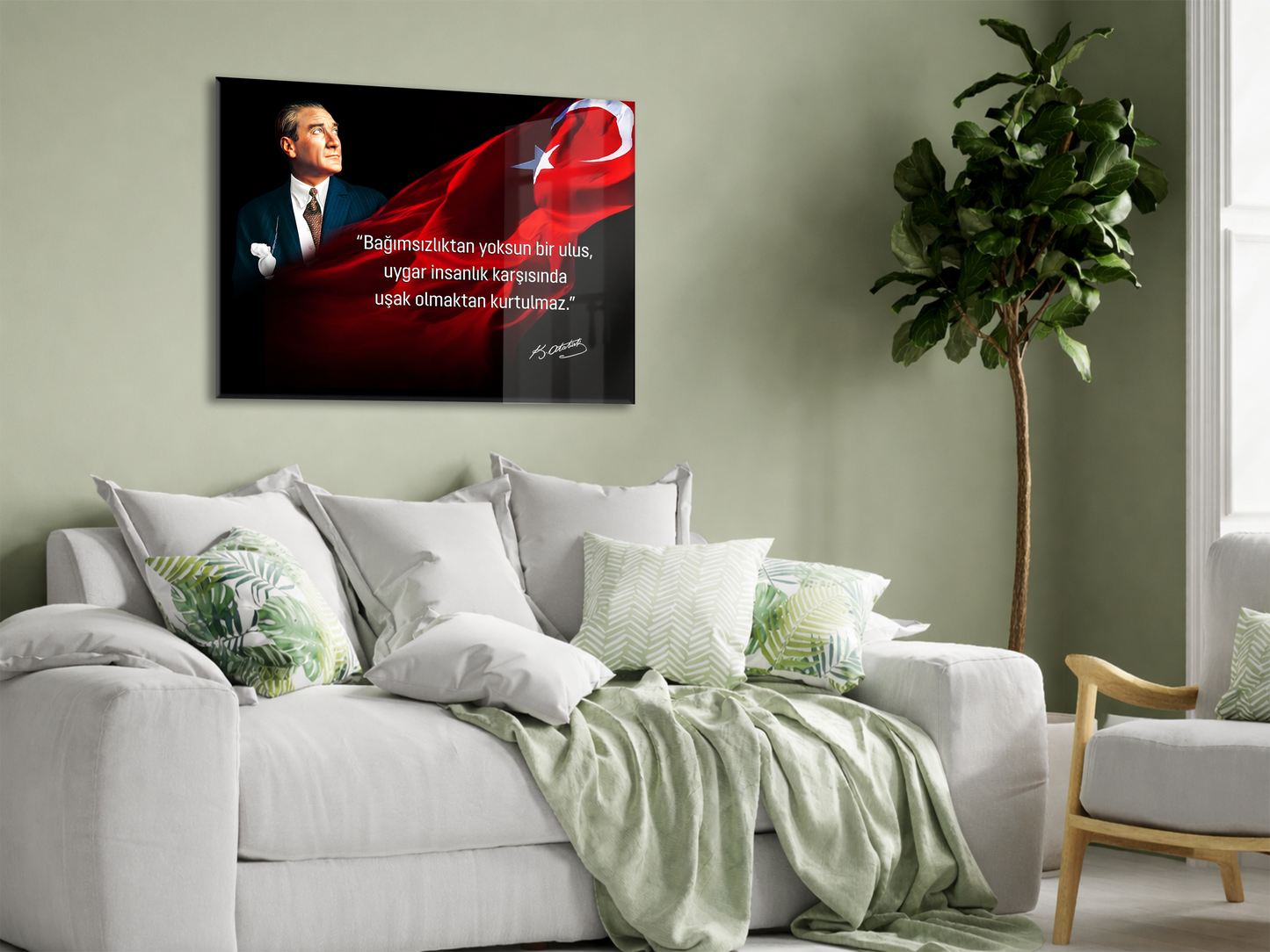 Bağımsızlıktan Yoksun Bir Ulus Atatürk Cam Tablo | Premium UV Baskılı Cam Poster -PeonyAta1326