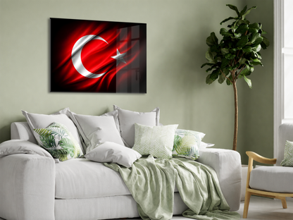 Dalgalanan Türk Bayrağı Cam Tablo | 4 mm Temperli UV Baskılı Premium Modern Duvar Dekoru -PeonyAta1315