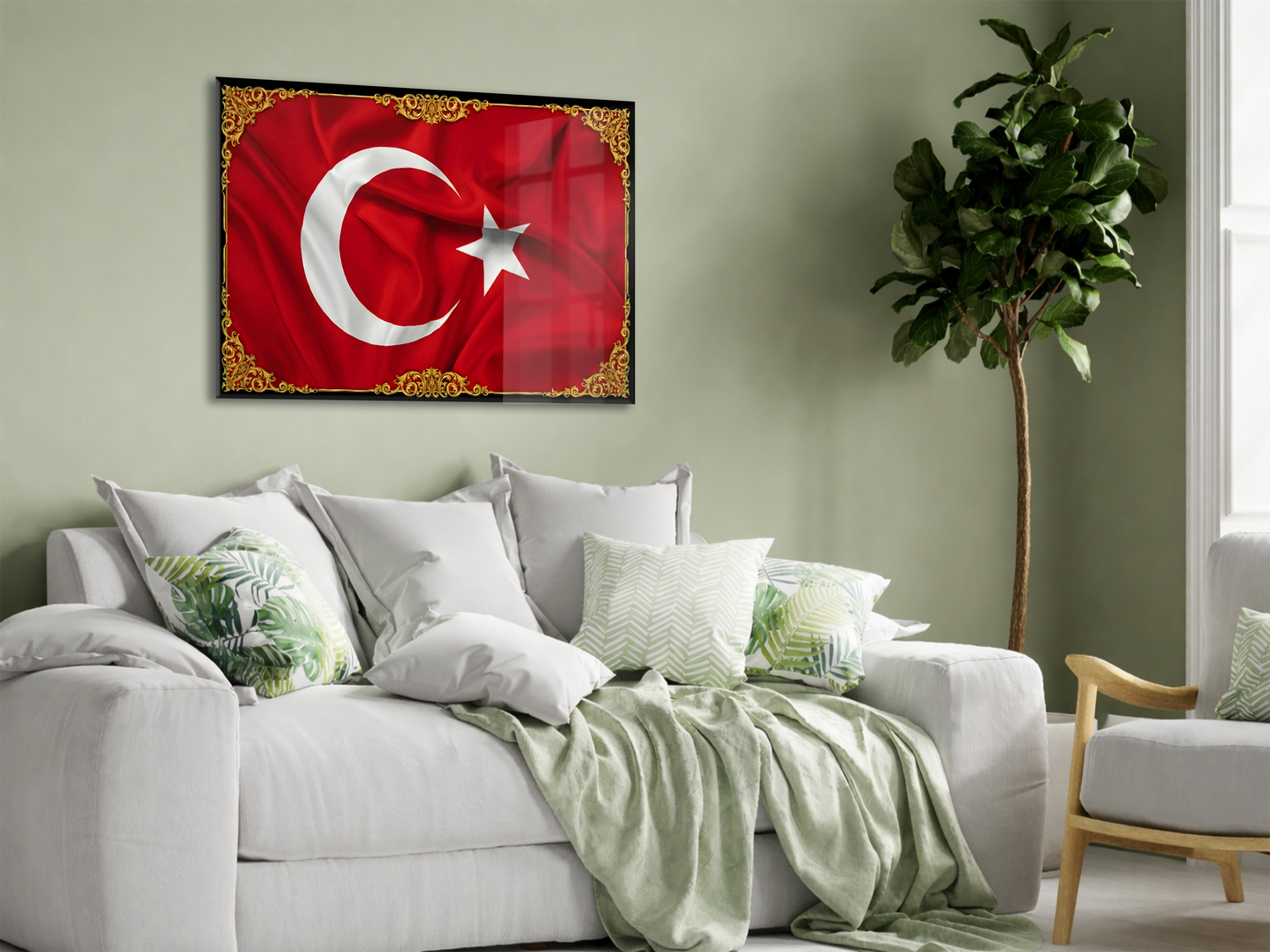 Türk Bayrağı Cam Tablo | 4 mm Temperli UV Baskılı Duvar Tablosu -PeonyAta1320