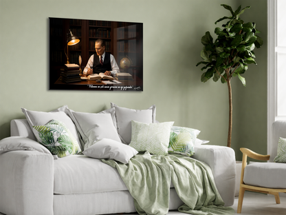 Mustafa Kemal Atatürk Çalışma Masası Cam Tablo | İmzalı Premium Cam Poster -PeonyAta1322