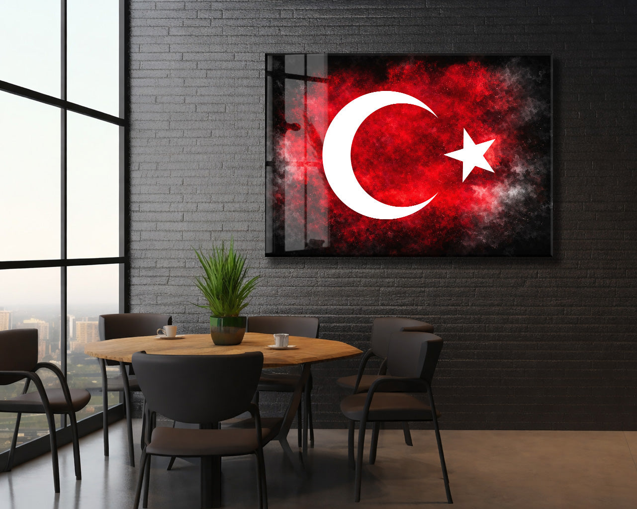 Modern Türk Bayrağı Cam Tablo | Kırmızı Siyah UV Baskılı Temperli Cam -PeonyAta1321