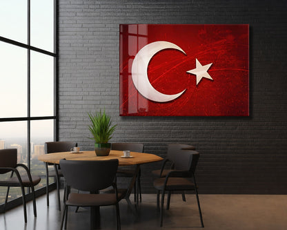 Ay Yıldız Türk Bayrağı Cam Tablo | 4 mm Temperli UV Baskılı Modern Duvar Dekoru -PeonyAta1314