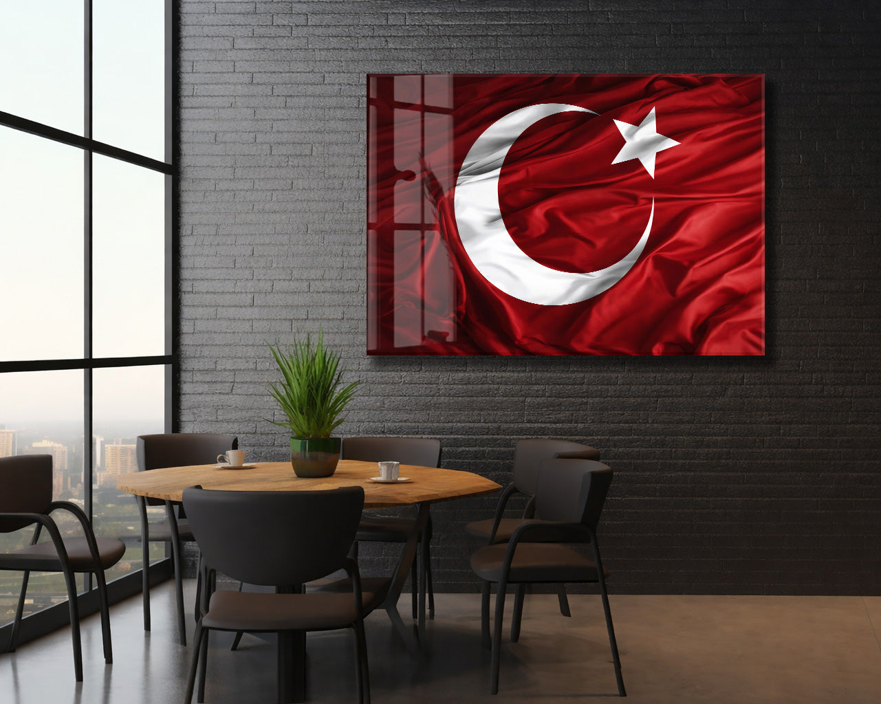 Dalgalanan Türk Bayrağı Cam Tablo | Gerçekçi İpek Dokulu 4 mm Temperli UV Baskılı Duvar Dekoru -PeonyAta1318